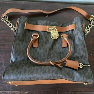 Michael Kors Brown and Gold Shoulder Bag with Signature Design